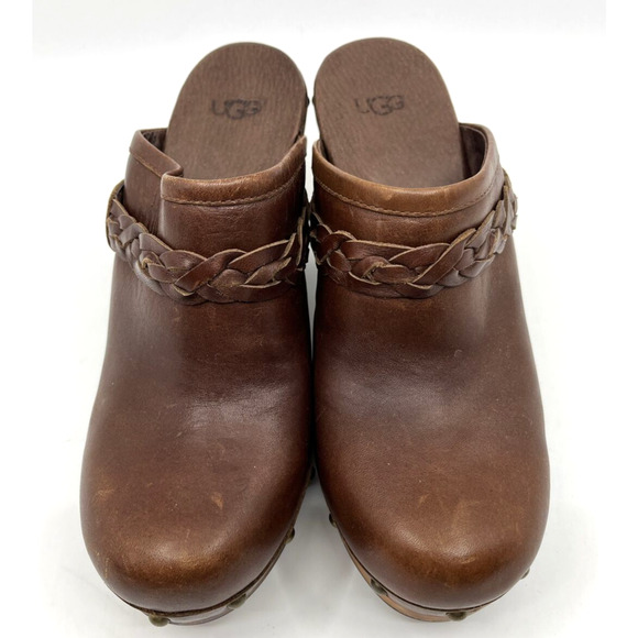 Ugg Women Kaylee Braided Leather Mules Clogs US 7 Heels Brown Studded Boho - Picture 1 of 8